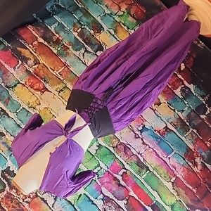 💋Vintage Wrap Pants and Crop Top Corset Lacing Waist Stretchy AS IS